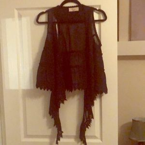 Lace sheer black vest